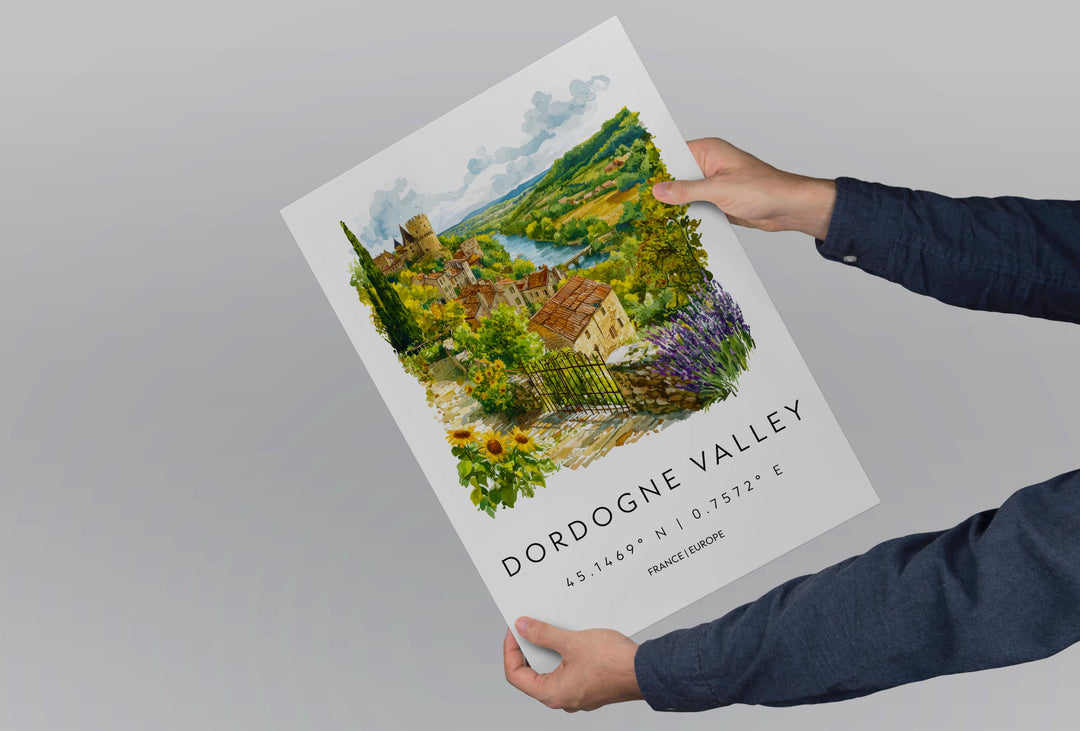 Dordogne Valley Watercolor Poster Dordogne Valley Wall Art Dordogne Travel Print Dordogne Painting France Decor