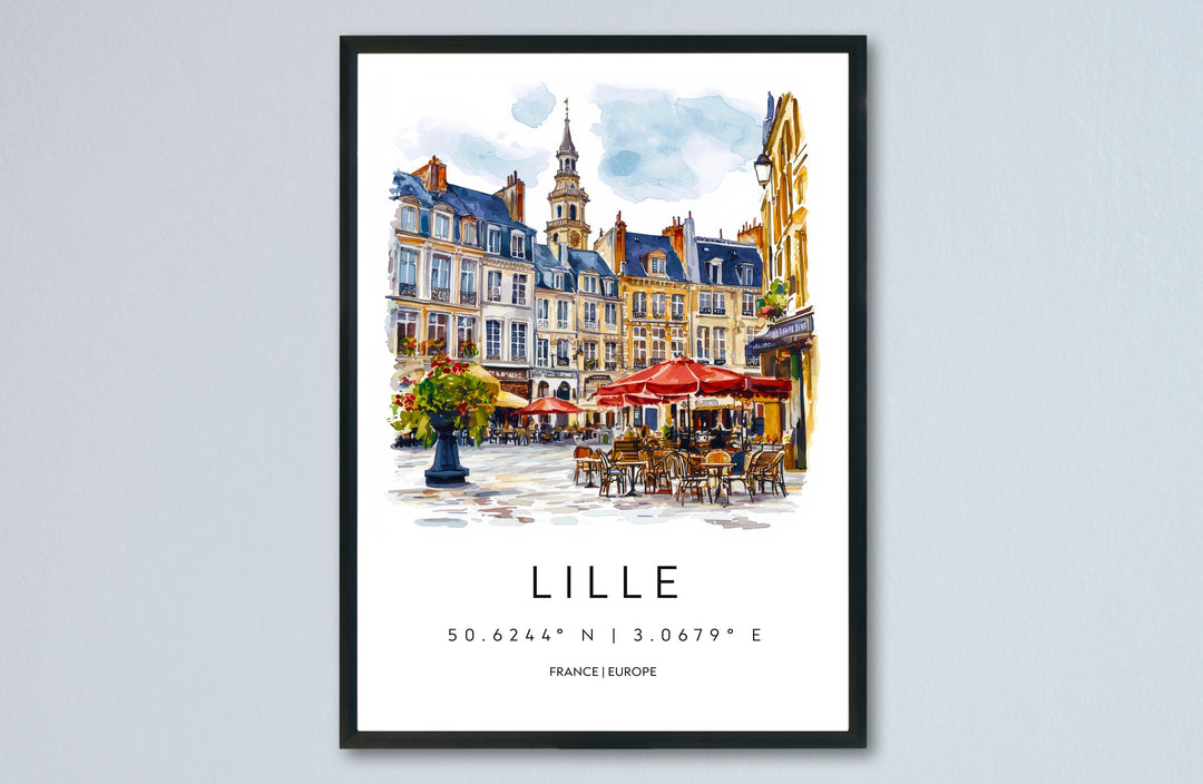 Lille Watercolor Poster Lille Wall Art Lille Travel Print Lille Cityscape Decor Lille Painting Lille France Print Vintage Style