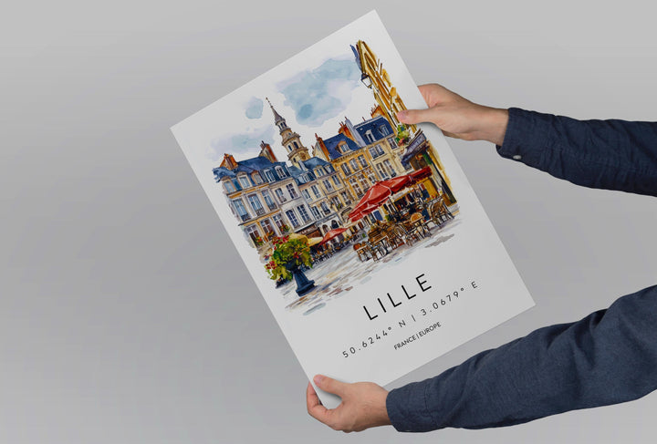 Lille Watercolor Poster Lille Wall Art Lille Travel Print Lille Cityscape Decor Lille Painting Lille France Print Vintage Style