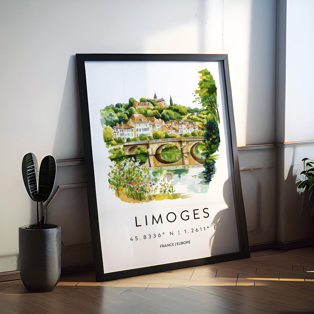 Limoges Watercolor Poster Limoges Wall Art Limoges Travel Print Limoges City Decor Limoges France Painting Travel Poster