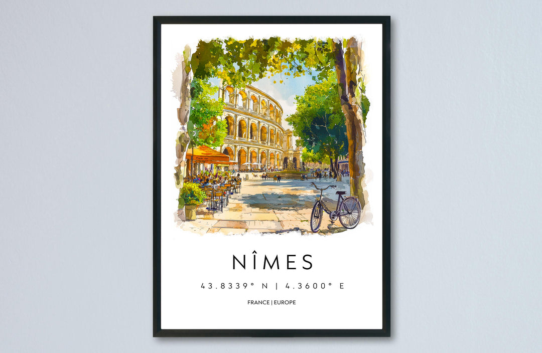 Nimes Watercolor Poster Nimes Wall Art Nimes Travel Print Nimes City Decor Nimes France Painting Nimes Roman Ruins Poster