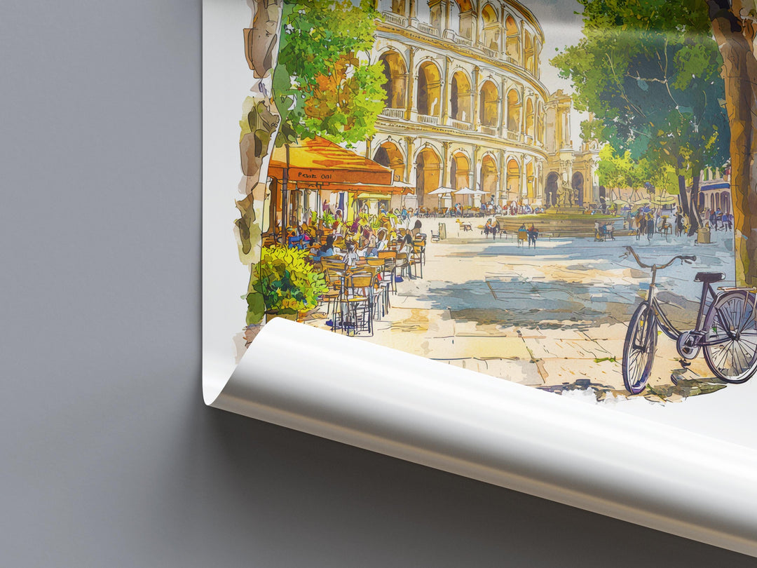 Nimes Watercolor Poster Nimes Wall Art Nimes Travel Print Nimes City Decor Nimes France Painting Nimes Roman Ruins Poster