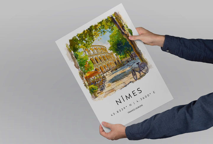 Nimes Watercolor Poster Nimes Wall Art Nimes Travel Print Nimes City Decor Nimes France Painting Nimes Roman Ruins Poster