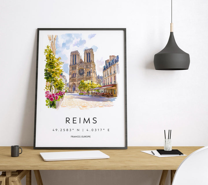 Reims Watercolor Poster Reims Wall Art Reims Travel Print Reims City Decor Reims France Painting Reims Cathedral Poster