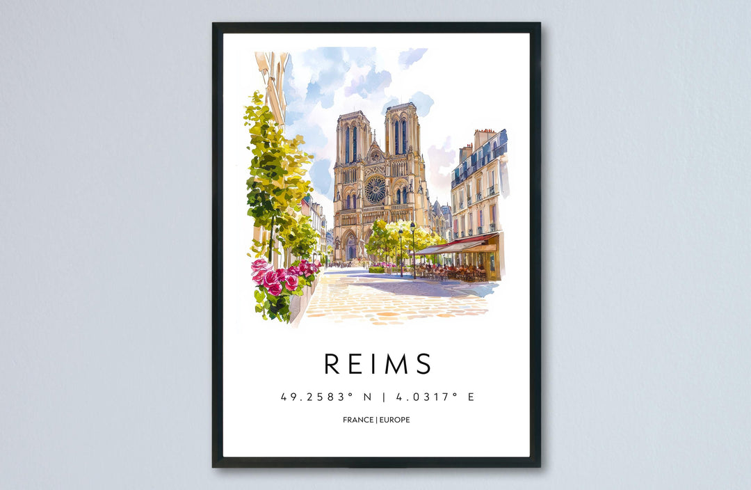 Reims Watercolor Poster Reims Wall Art Reims Travel Print Reims City Decor Reims France Painting Reims Cathedral Poster