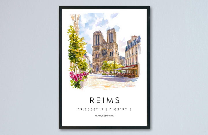 Reims Watercolor Poster Reims Wall Art Reims Travel Print Reims City Decor Reims France Painting Reims Cathedral Poster