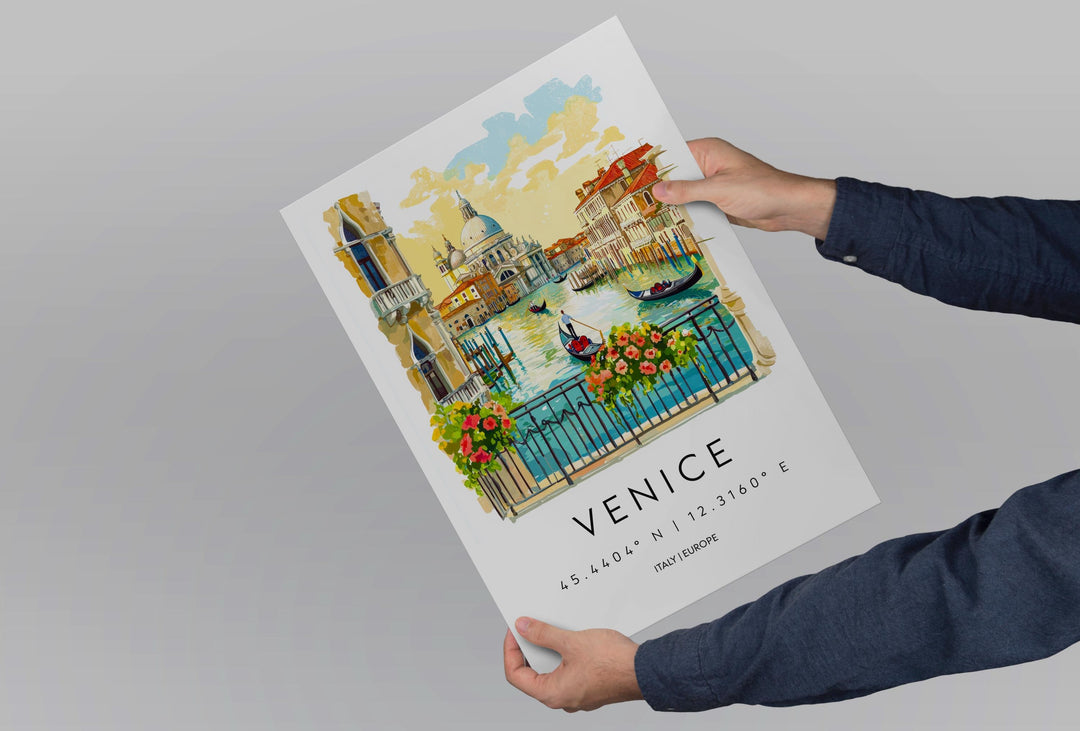 Venice Watercolor Poster Venice Italy Travel Print Wall Art Venice Decor Italian Canal Cityscape Fine Art Print Venice Souvenir Gift