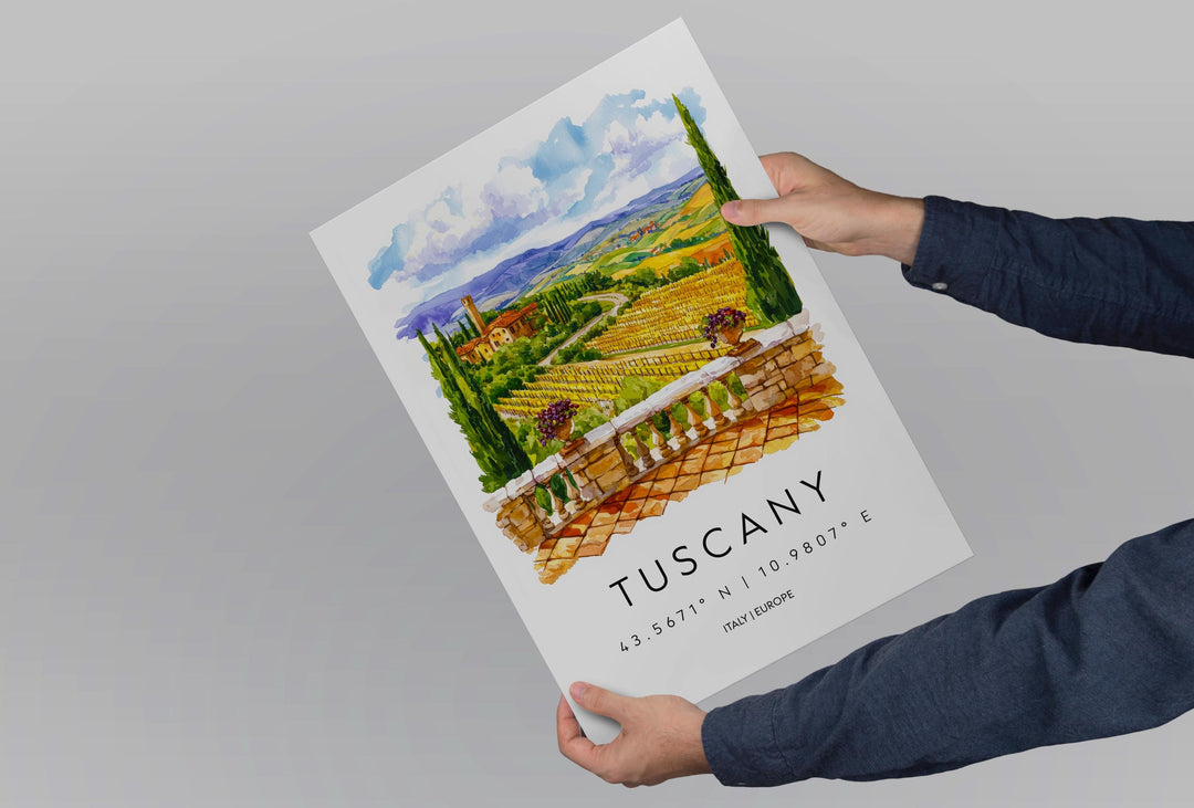 Tuscany Watercolor Poster Tuscany Italy Travel Print Wall Art Tuscany Decor Italian Landscape Farmhouse Art Print Tuscany Souvenir Gift