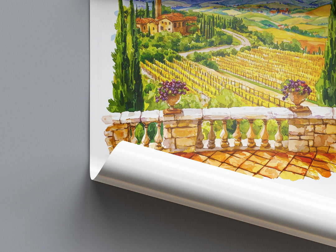 Tuscany Watercolor Poster Tuscany Italy Travel Print Wall Art Tuscany Decor Italian Landscape Farmhouse Art Print Tuscany Souvenir Gift