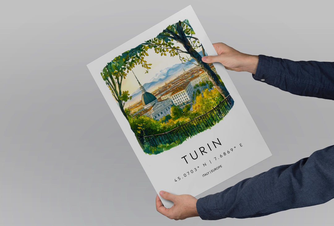 Turin Watercolor Poster Turin Italy Travel Print Wall Art Turin Decor Italian Cityscape Fine Art Print Turin Souvenir Gift for Travel Lover