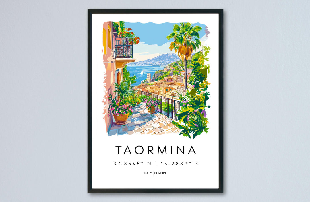 Taormina Watercolor Poster Taormina Sicily Travel Print Wall Art Taormina Decor Italian Town Fine Art Print Taormina Souvenir Gift