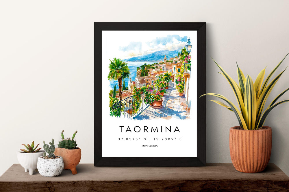 Taormina Watercolor Poster Taormina Sicily Travel Print Wall Art Taormina Decor Italian Town Fine Art Print Taormina Souvenir Gift