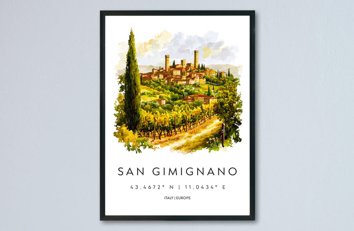 San Gimignano Watercolor Poster San Gimignano Italy Travel Print Wall Art San Gimignano Decor Medieval Tower Town Art Print