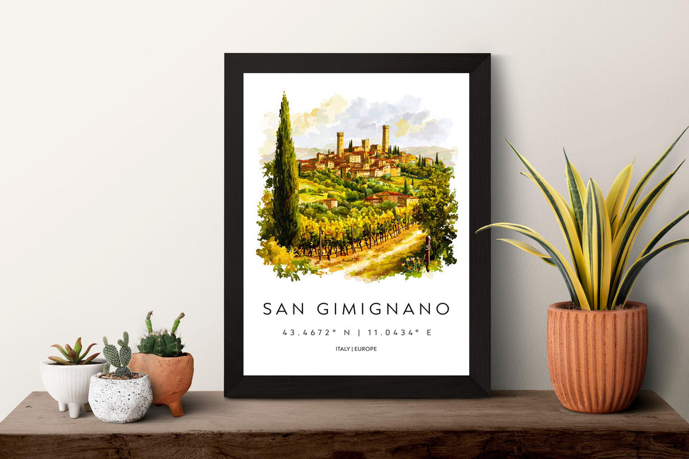 San Gimignano Watercolor Poster San Gimignano Italy Travel Print Wall Art San Gimignano Decor Medieval Tower Town Art Print