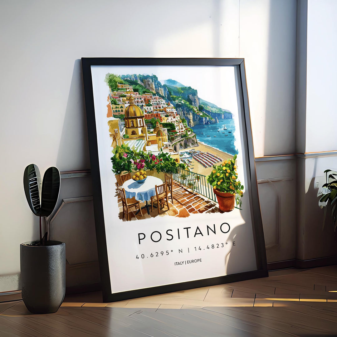 Positano Watercolor Poster Positano Italy Travel Print Wall Art Positano Decor Italian Coast Fine Art Print Positano Souvenir Gift