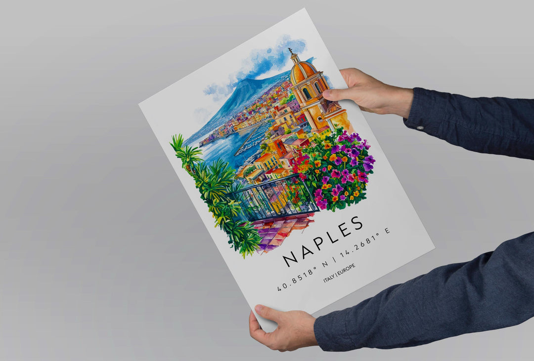 Naples Watercolor Poster Naples Italy Travel Print Wall Art Naples Home Decor Naples Gift Art Lovers Italy Art Naples Cityscape