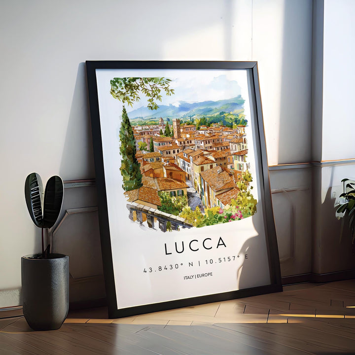 Lucca Watercolor Poster Lucca Italy Travel Print Wall Art Lucca Home Decor Lucca Gift Art Lovers Italy Art Lucca Walled Cityscape