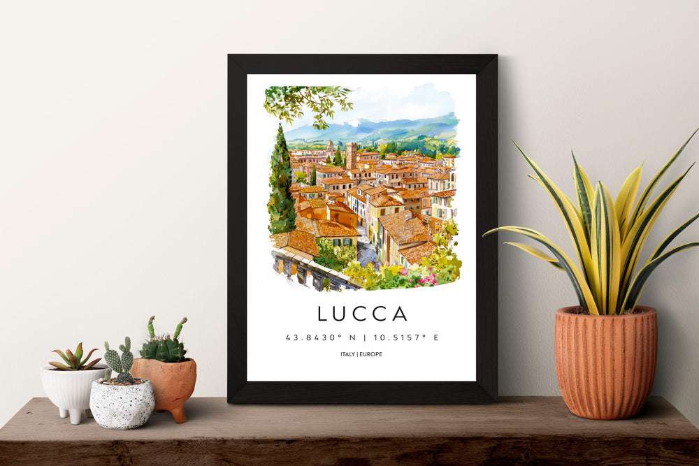 Lucca Watercolor Poster Lucca Italy Travel Print Wall Art Lucca Home Decor Lucca Gift Art Lovers Italy Art Lucca Walled Cityscape