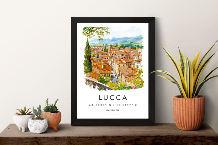 Lucca Watercolor Poster Lucca Italy Travel Print Wall Art Lucca Home Decor Lucca Gift Art Lovers Italy Art Lucca Walled Cityscape