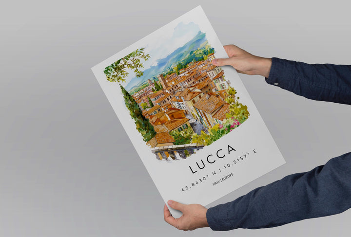 Lucca Watercolor Poster Lucca Italy Travel Print Wall Art Lucca Home Decor Lucca Gift Art Lovers Italy Art Lucca Walled Cityscape