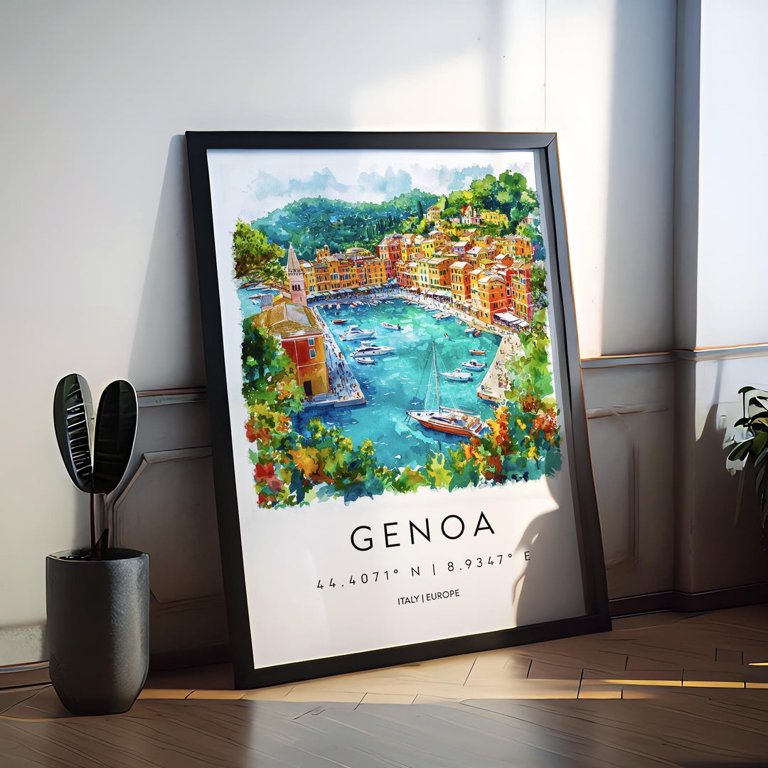 Genoa Watercolor Poster Genoa Italy Travel Print Wall Art Genoa Home Decor Genoa Gift Art Lovers Italy Art Genoa Port Cityscape