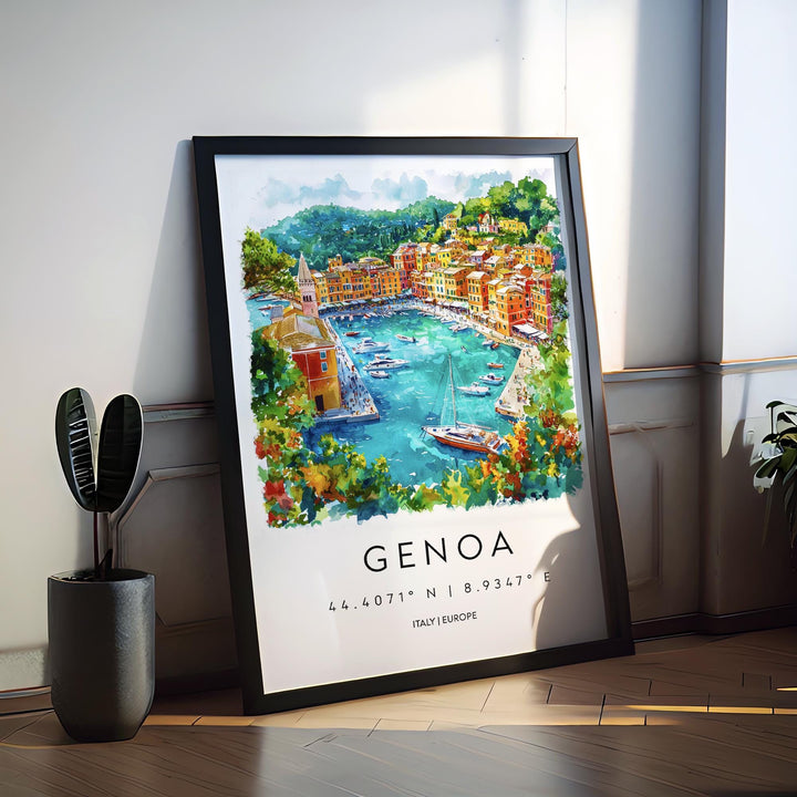 Genoa Watercolor Poster Genoa Italy Travel Print Wall Art Genoa Home Decor Genoa Gift Art Lovers Italy Art Genoa Port Cityscape
