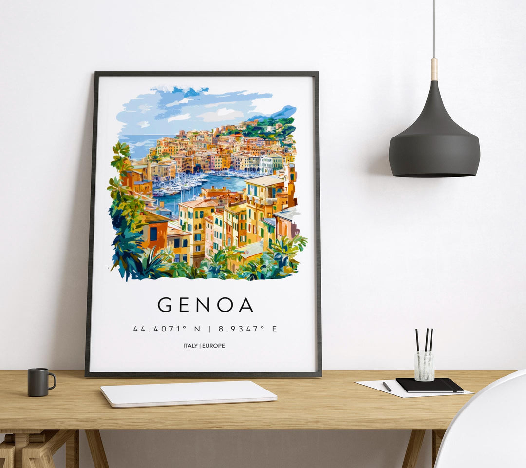 Genoa Watercolor Poster Genoa Italy Travel Print Wall Art Genoa Home Decor Genoa Gift Art Lovers Italy Art Genoa Port Cityscape