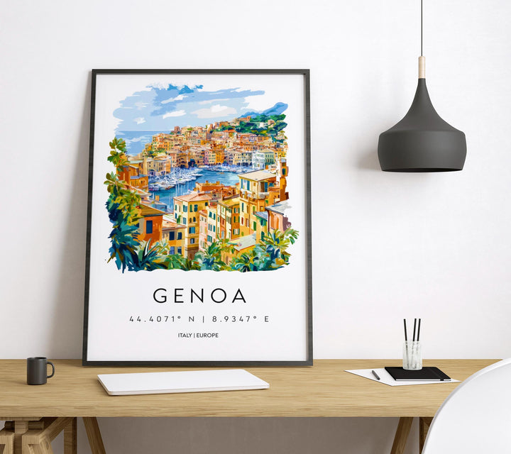 Genoa Watercolor Poster Genoa Italy Travel Print Wall Art Genoa Home Decor Genoa Gift Art Lovers Italy Art Genoa Port Cityscape