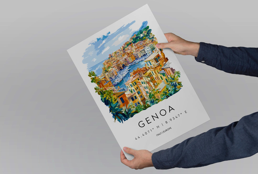 Genoa Watercolor Poster Genoa Italy Travel Print Wall Art Genoa Home Decor Genoa Gift Art Lovers Italy Art Genoa Port Cityscape