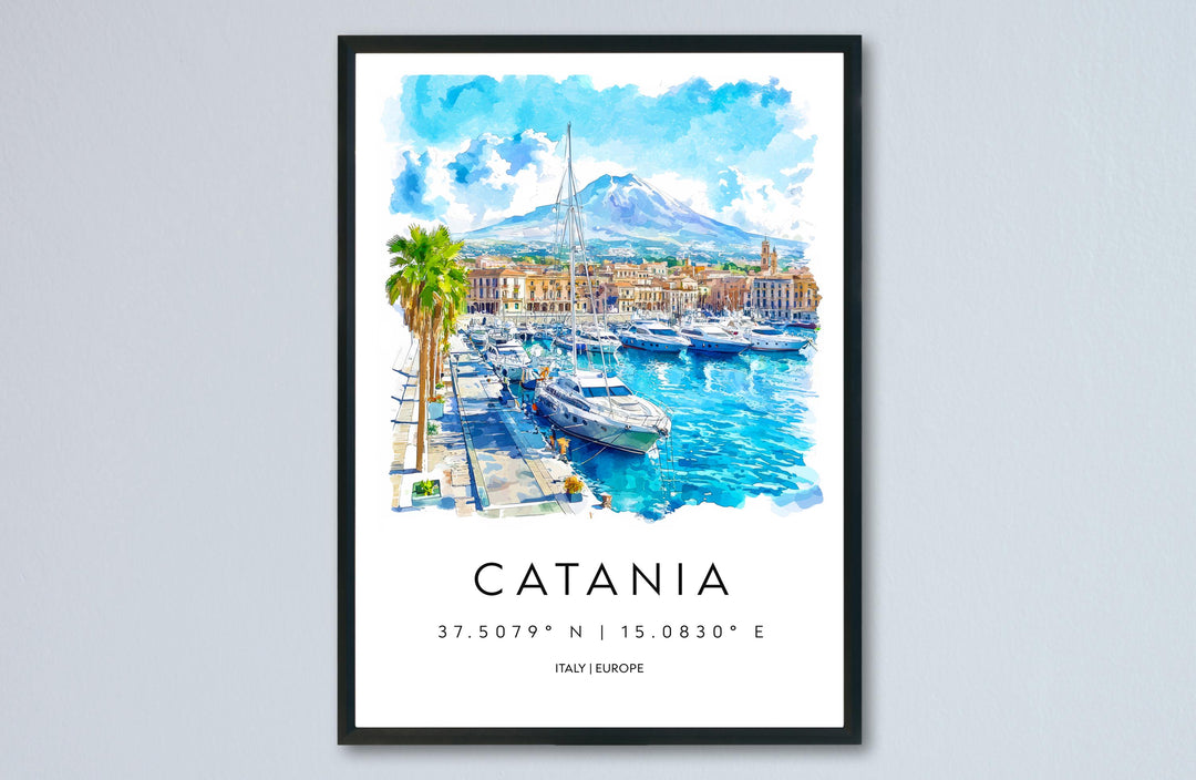 Catania Watercolor Poster Catania Italy Travel Print Wall Art Catania Home Decor Catania Gift Art Lovers Italy Art Catania Sicily Etna View