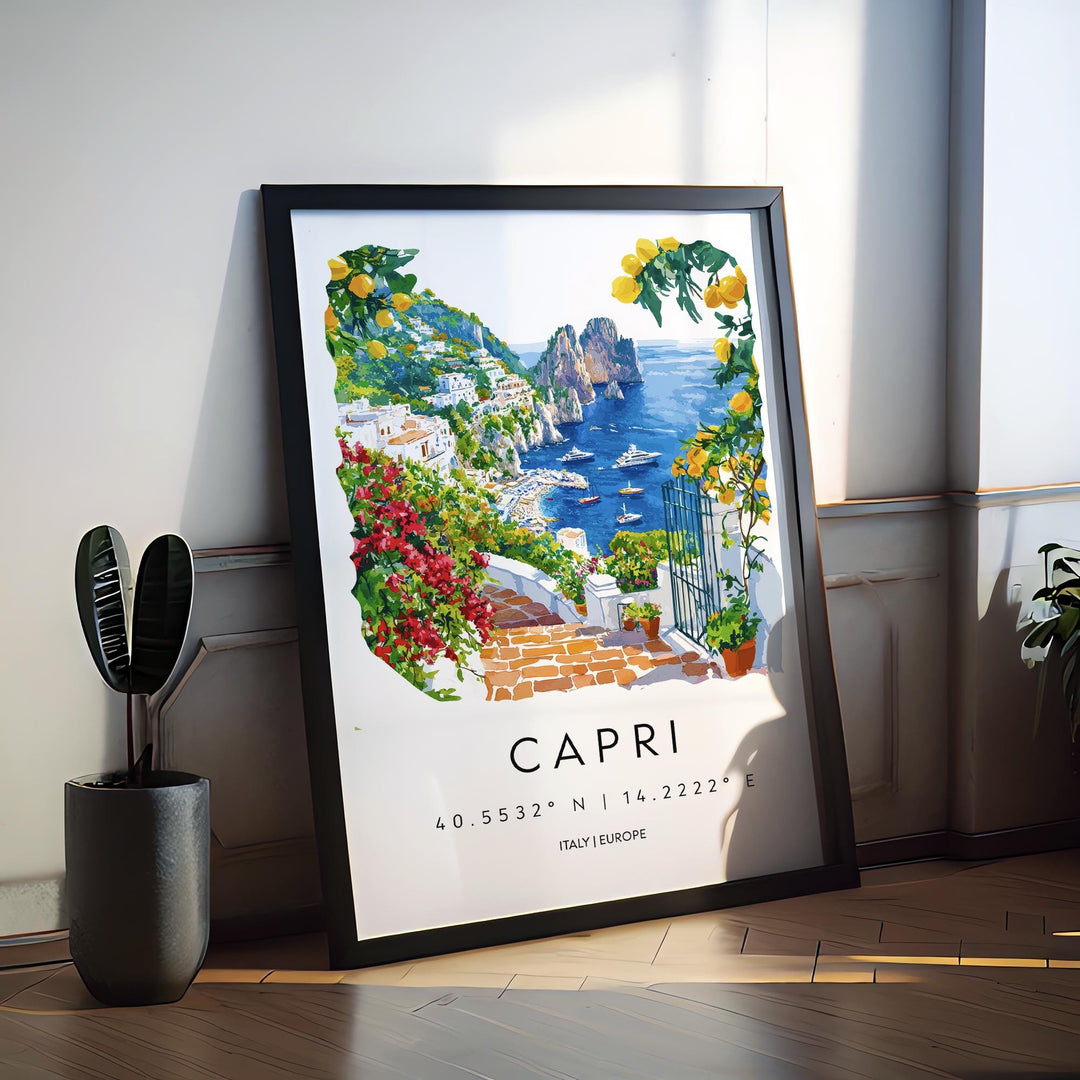 Capri Watercolor Poster Capri Italy Travel Print Wall Art Capri Home Decor Capri Gift Art Lovers Italy Art Capri Island View