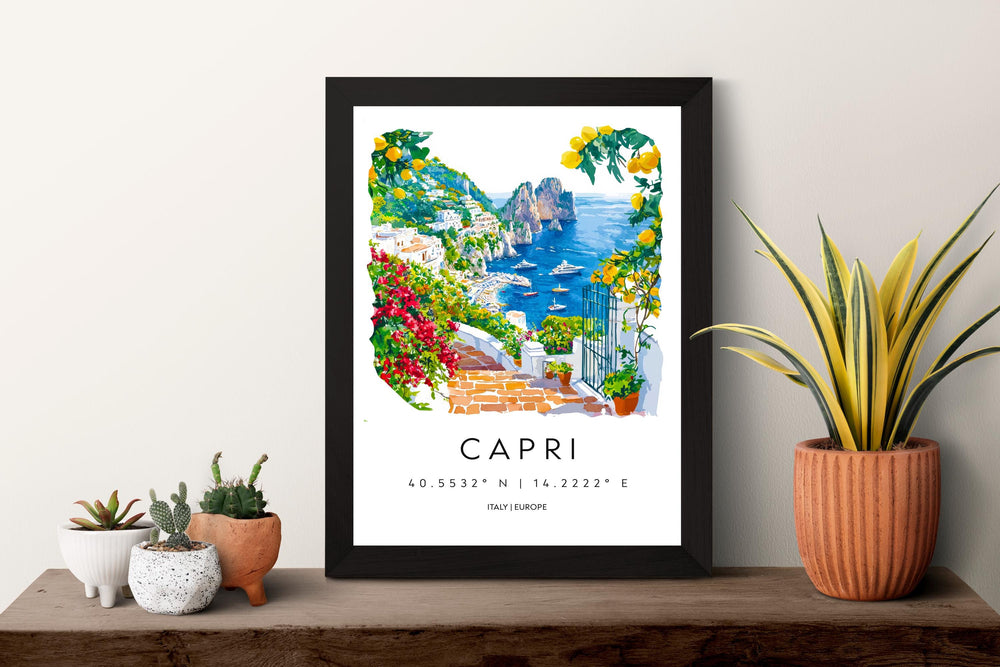 Capri Watercolor Poster Capri Italy Travel Print Wall Art Capri Home Decor Capri Gift Art Lovers Italy Art Capri Island View