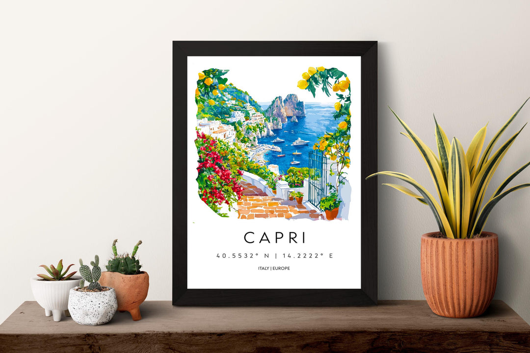 Capri Watercolor Poster Capri Italy Travel Print Wall Art Capri Home Decor Capri Gift Art Lovers Italy Art Capri Island View