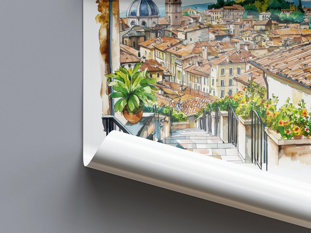 Bergamo Watercolor Poster Bergamo Italy Travel Print Wall Art Bergamo Home Decor Bergamo Gift Art Lovers Italy Art Bergamo Old Town