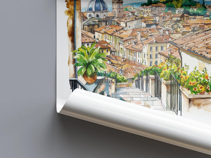 Bergamo Watercolor Poster Bergamo Italy Travel Print Wall Art Bergamo Home Decor Bergamo Gift Art Lovers Italy Art Bergamo Old Town