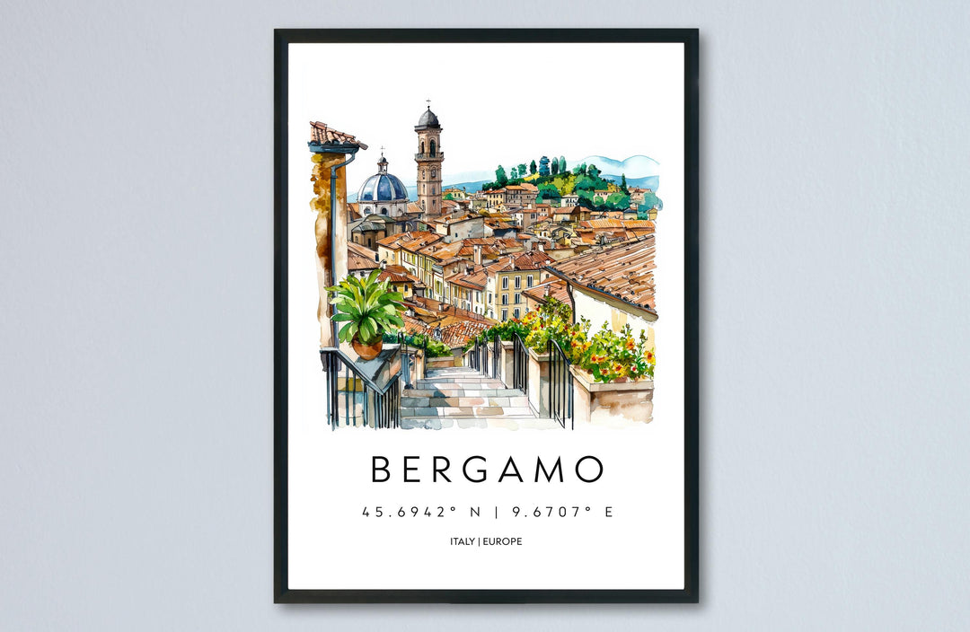 Bergamo Watercolor Poster Bergamo Italy Travel Print Wall Art Bergamo Home Decor Bergamo Gift Art Lovers Italy Art Bergamo Old Town
