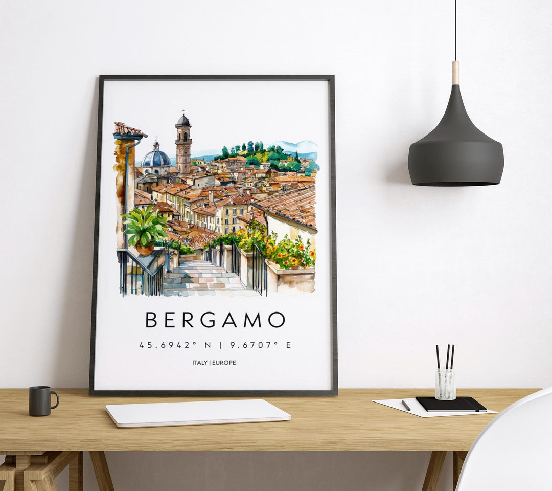 Bergamo Watercolor Poster Bergamo Italy Travel Print Wall Art Bergamo Home Decor Bergamo Gift Art Lovers Italy Art Bergamo Old Town