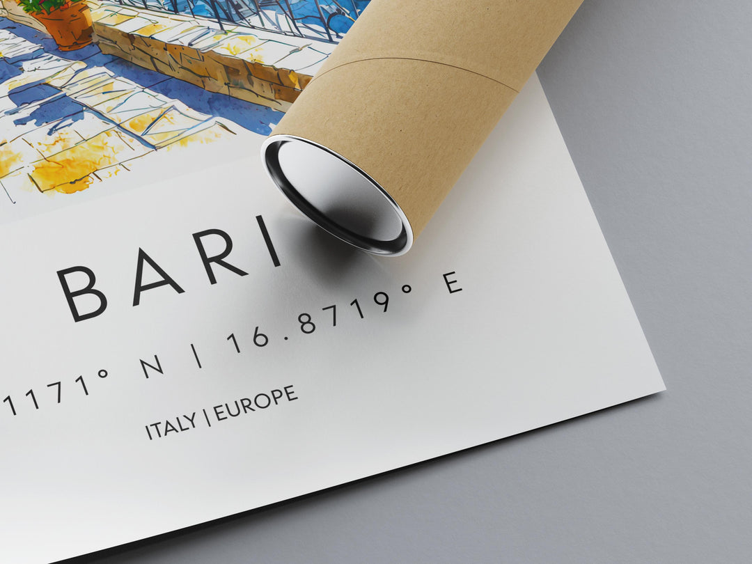 Bari Watercolor Poster Bari Italy Travel Print Wall Art Bari Home Decor Bari Gift Art Lovers Italy Art Bari Port Cityscape