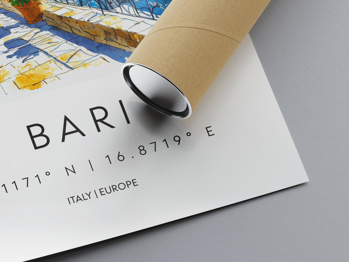 Bari Watercolor Poster Bari Italy Travel Print Wall Art Bari Home Decor Bari Gift Art Lovers Italy Art Bari Port Cityscape