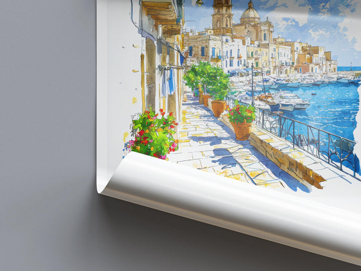 Bari Watercolor Poster Bari Italy Travel Print Wall Art Bari Home Decor Bari Gift Art Lovers Italy Art Bari Port Cityscape
