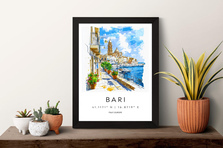 Bari Watercolor Poster Bari Italy Travel Print Wall Art Bari Home Decor Bari Gift Art Lovers Italy Art Bari Port Cityscape