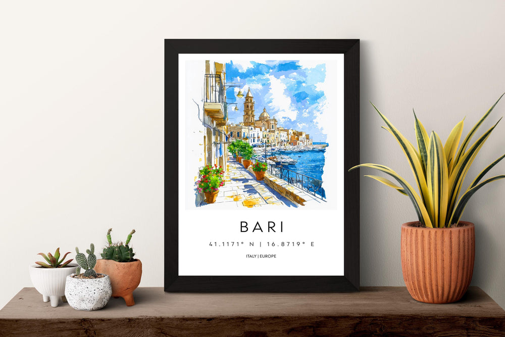 Bari Watercolor Poster Bari Italy Travel Print Wall Art Bari Home Decor Bari Gift Art Lovers Italy Art Bari Port Cityscape