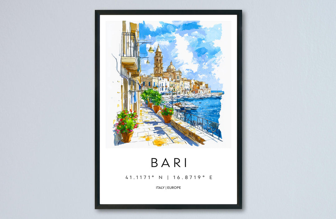 Bari Watercolor Poster Bari Italy Travel Print Wall Art Bari Home Decor Bari Gift Art Lovers Italy Art Bari Port Cityscape