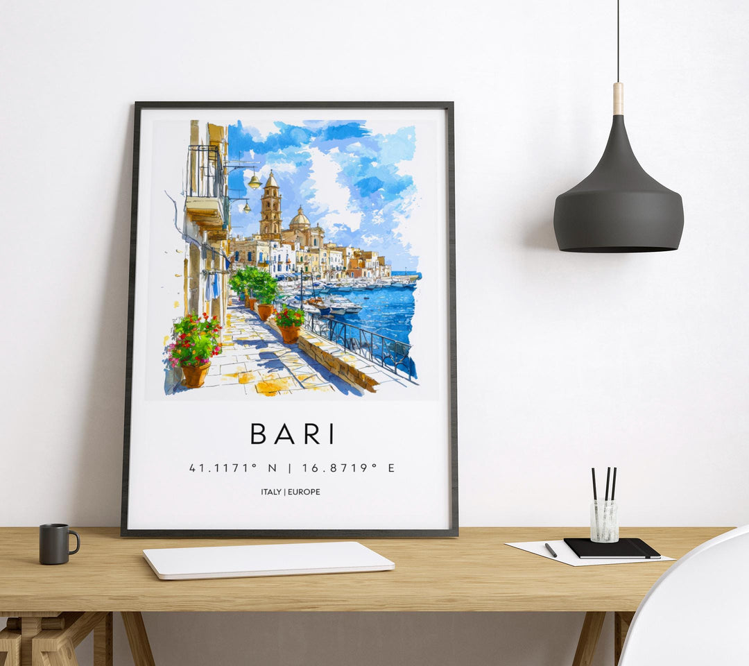 Bari Watercolor Poster Bari Italy Travel Print Wall Art Bari Home Decor Bari Gift Art Lovers Italy Art Bari Port Cityscape