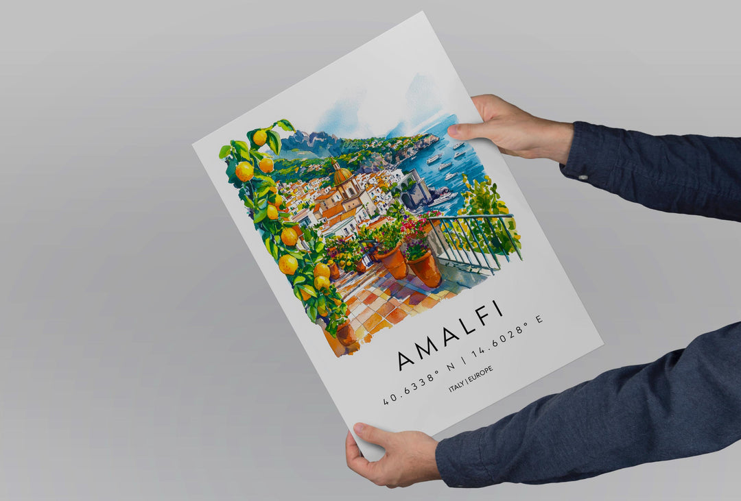 Amalfi Watercolor Poster Amalfi Italy Travel Print Wall Art Amalfi Home Decor Amalfi Gift Art Lovers Italy Art Amalfi Coastline