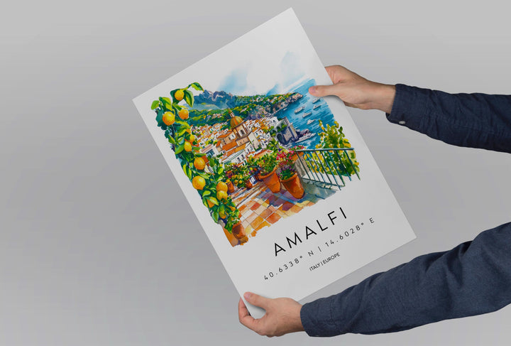 Amalfi Watercolor Poster Amalfi Italy Travel Print Wall Art Amalfi Home Decor Amalfi Gift Art Lovers Italy Art Amalfi Coastline