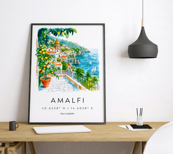 Amalfi Watercolor Poster Amalfi Italy Travel Print Wall Art Amalfi Home Decor Amalfi Gift Art Lovers Italy Art Amalfi Coastline