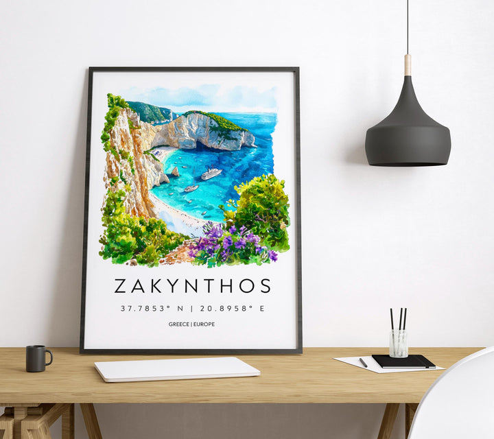 Zakynthos Watercolor Poster Zakynthos Greece Travel Print Wall Art Zakynthos Home Decor Zakynthos Gift Art Lovers Greece Art Zakynthos