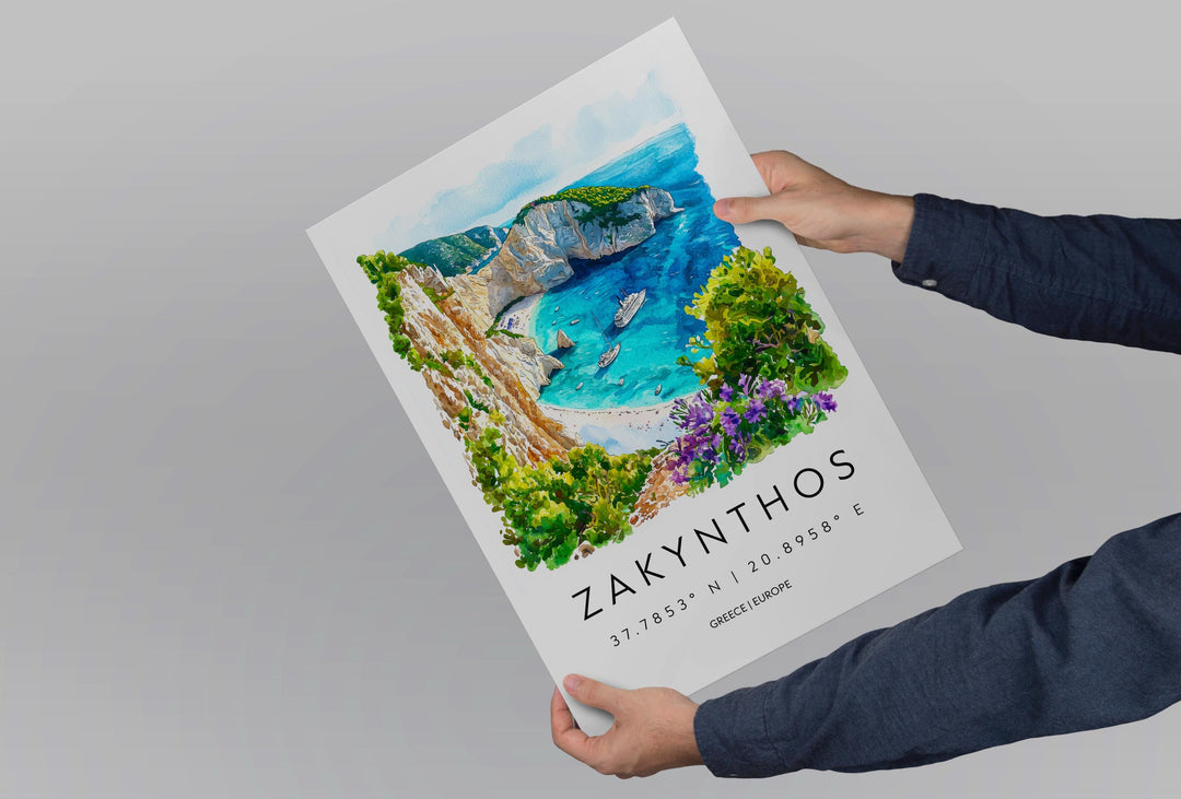 Zakynthos Watercolor Poster Zakynthos Greece Travel Print Wall Art Zakynthos Home Decor Zakynthos Gift Art Lovers Greece Art Zakynthos