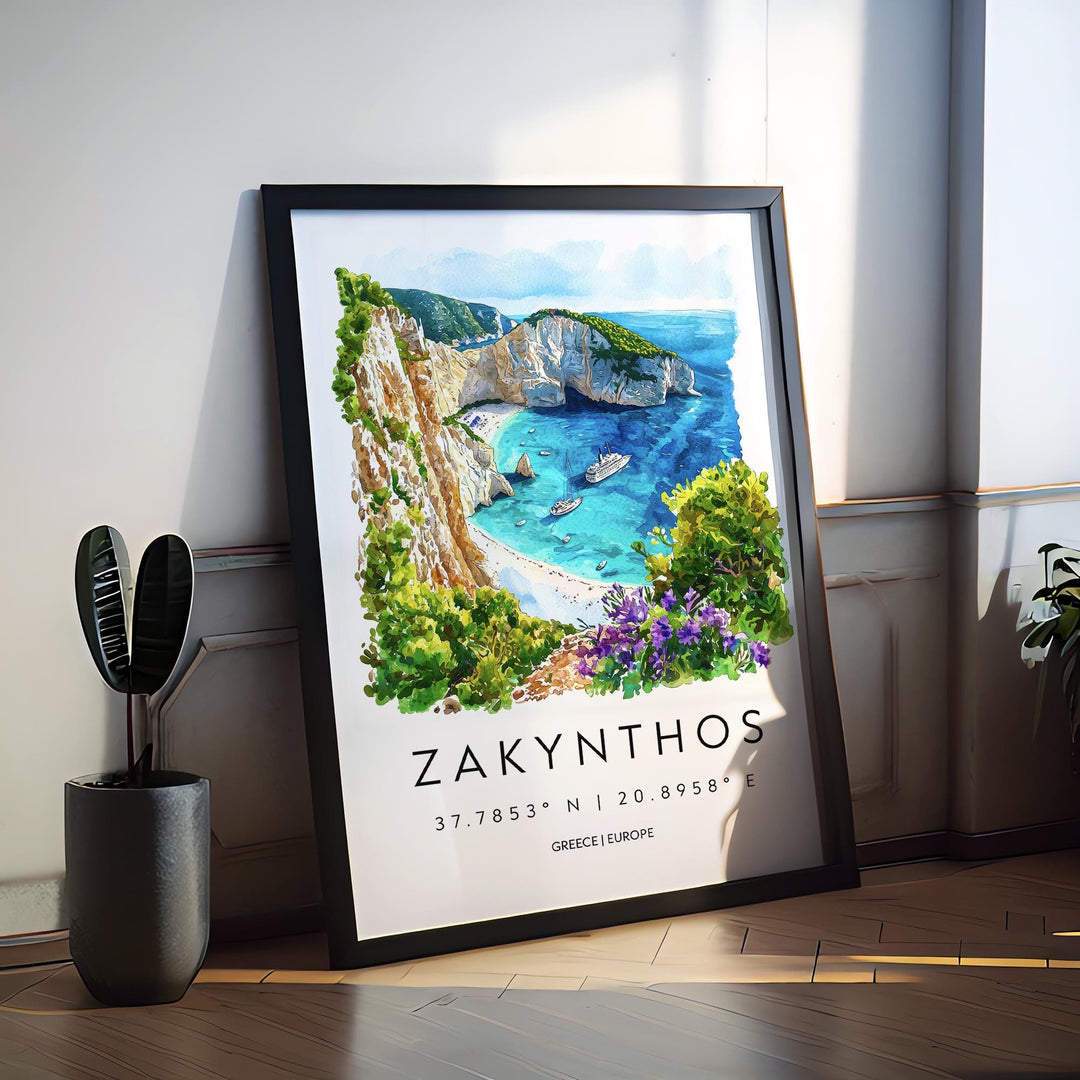 Zakynthos Watercolor Poster Zakynthos Greece Travel Print Wall Art Zakynthos Home Decor Zakynthos Gift Art Lovers Greece Art Zakynthos